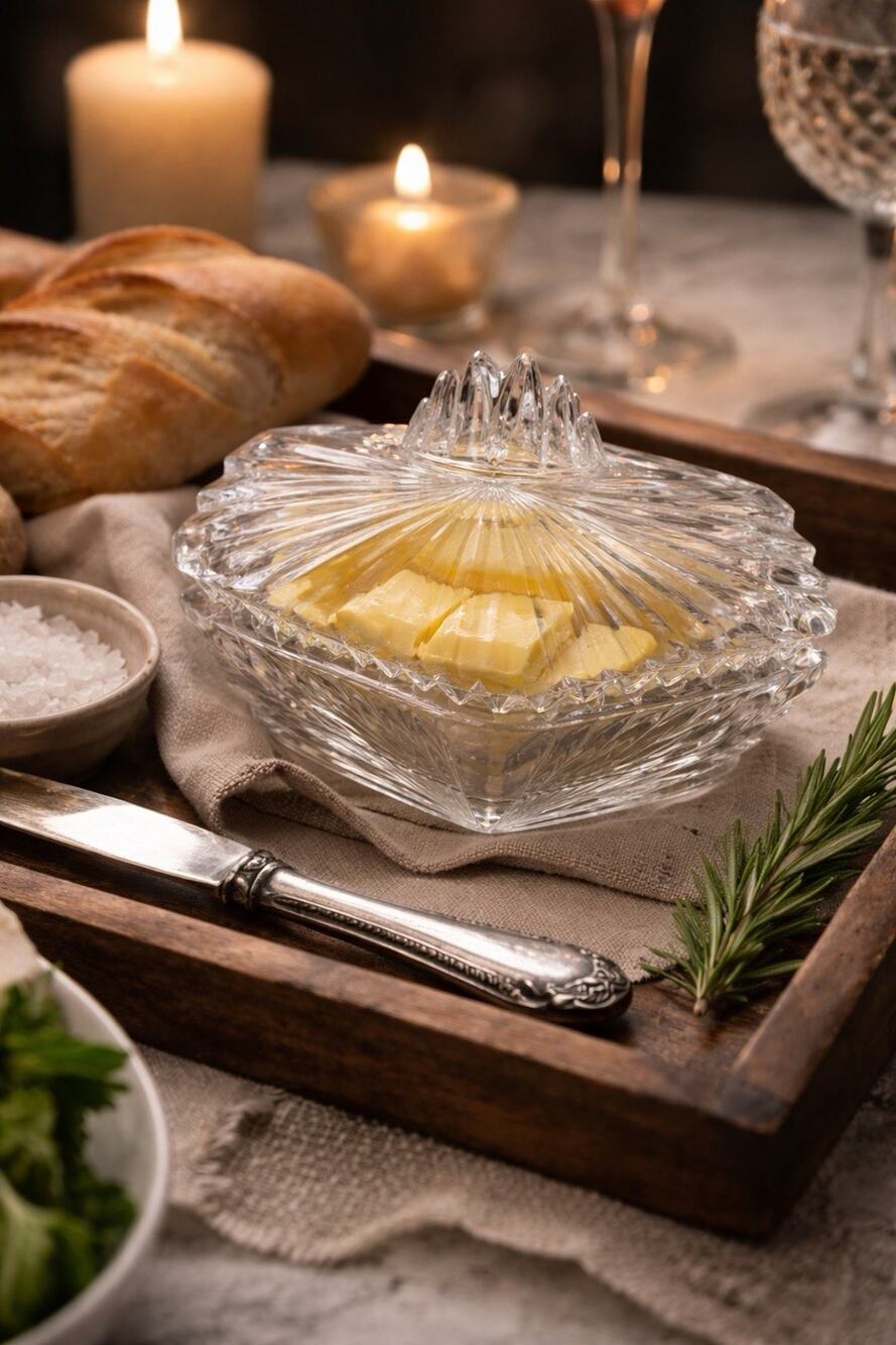 Vintage Pressed Glass Covered Butter Dish Starburst Pattern Candy Trinket Box